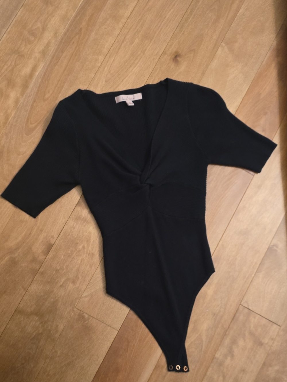 Love Tree Black Ribbed V-Neck Bodysuit